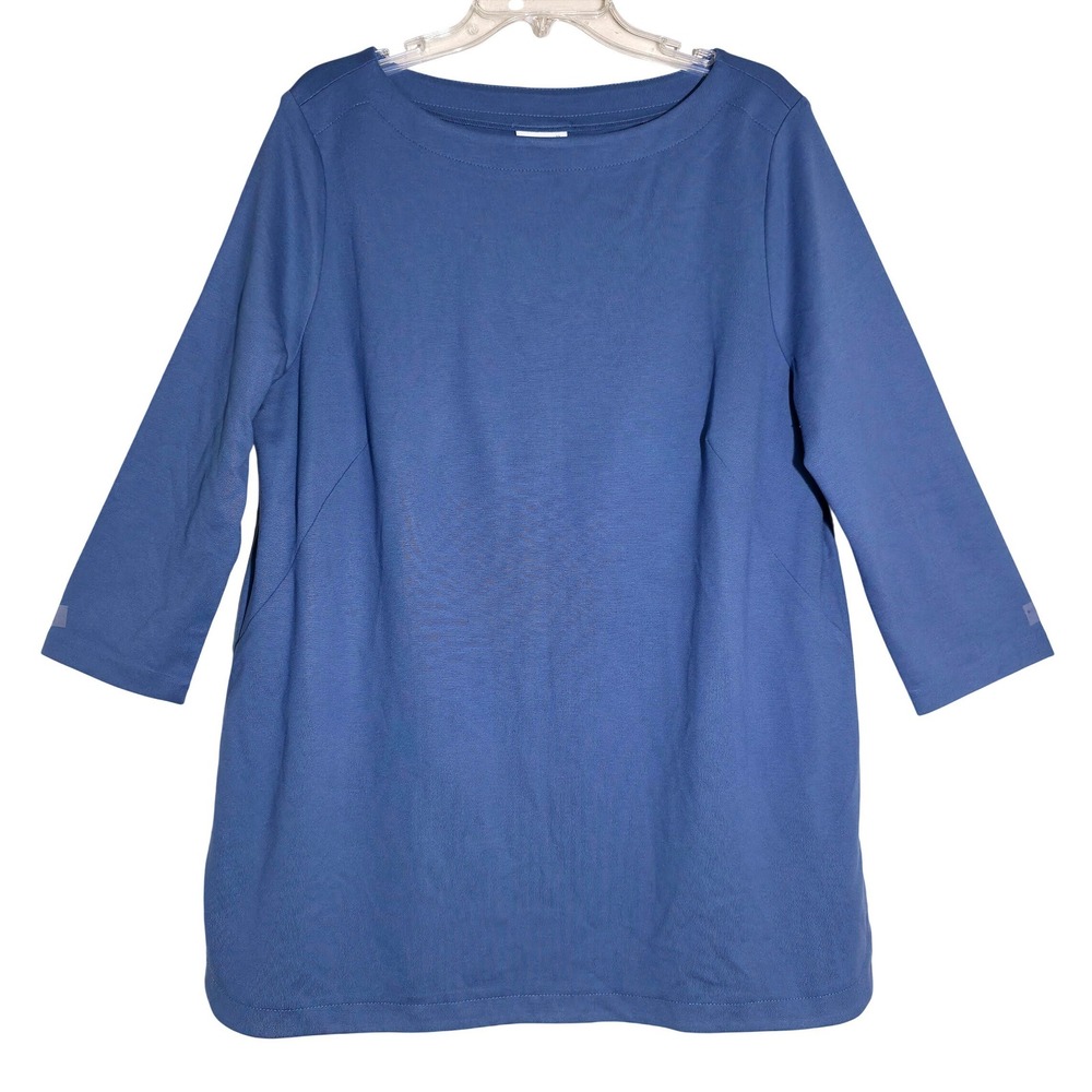 J. Jill Ponte Tunic Top Women Size XL Blue 3/4 Sleeve Boat Neck Side Slits EUC